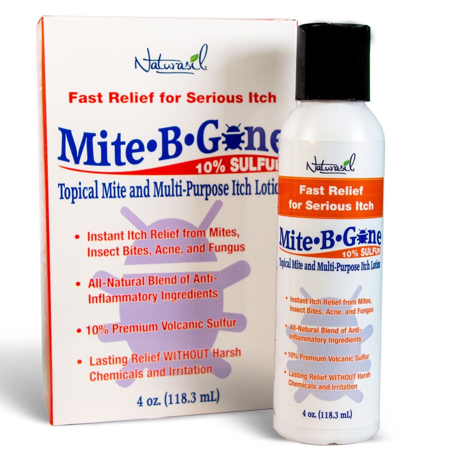 Mite-B-Gone 10% loción de azufre (4oz) | Alivio de la picazón causada por ácaros, picaduras de insectos, acné y hongos