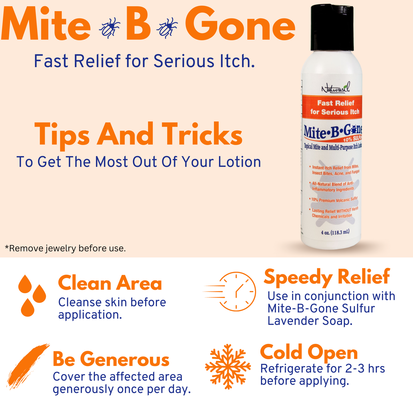 Mite-B-Gone 10% loción de azufre (4oz) | Alivio de la picazón causada por ácaros, picaduras de insectos, acné y hongos