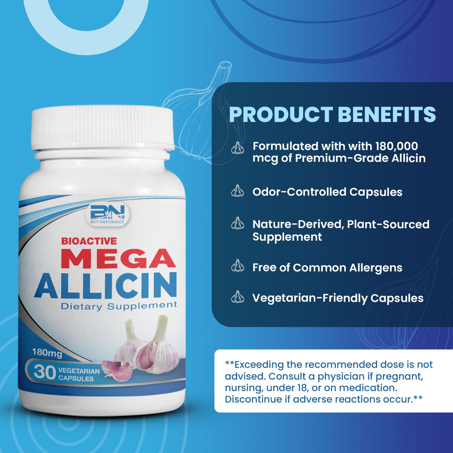 Mega Allicin | 100% Allicin from Premium Garlic | 30 Count