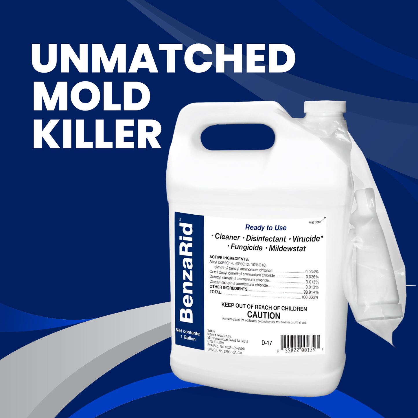 BenzaRid Pro Mold Killer | Multi-Purpose Fungicide, MildewStat & Disinfectant | EPA Registered | 1 Gal